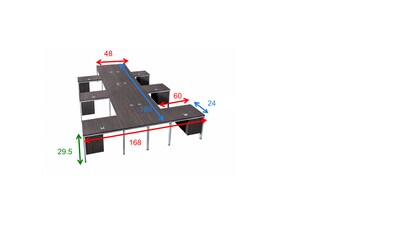 Boss Office Products Simple System 60W L-Shaped Desk with Pedestal, White, 6/Set (SGSD023-101-WT)