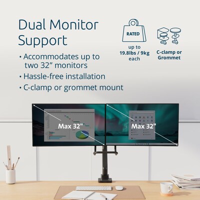 Kensington SmartFit™ Dual Monitor Arm with Crossbar and Handle (K58272WW)