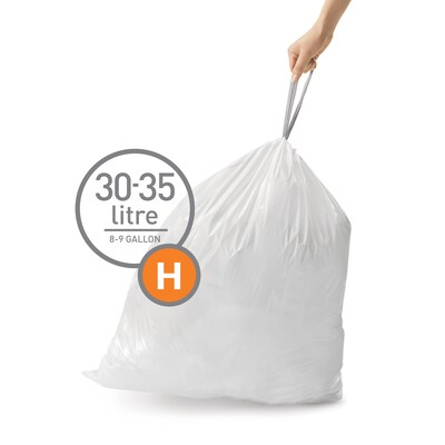 simplehuman Code H 8-9.3 Gallon Trash Bag, 6.5" x 8.9", Low Density, 1.3 mil, White, 240 Bags/Box (CW0258)