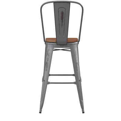 Flash Furniture Lincoln Contemporary Metal Vertical Back Indoor Barstool, Clear Coat/Teak (XUDGTP01B30PL1T)