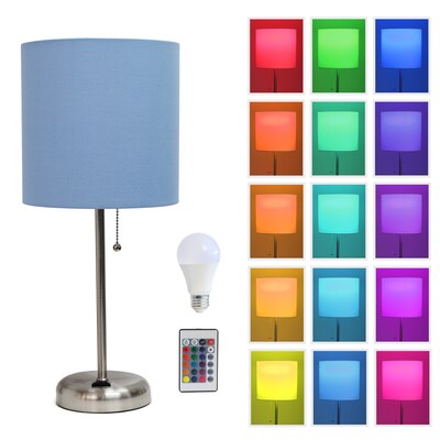 Simple Designs 19.5 LED Table Lamp, Brushed Steel/Blue Shade (LT2024-BLU-CCLB)