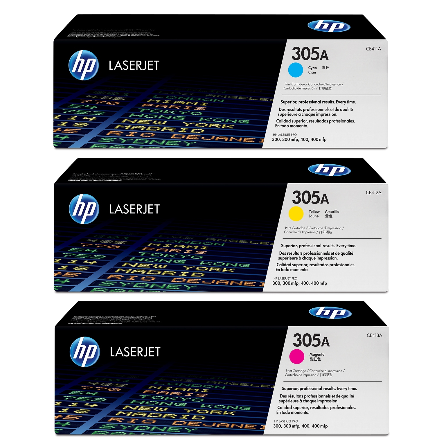 HP 305A Cyan/Magenta/Yellow Standard Yield Toner Cartridge Set, 3/Pack