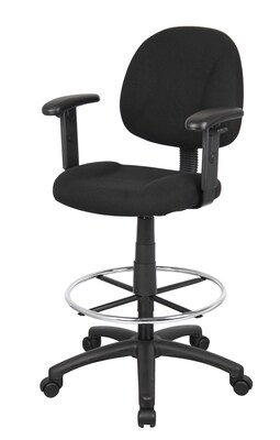 Boss® Drafting Stool w/ Adjustable Arms and Footring; Black