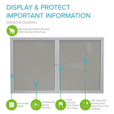 Ghent 2 Door Enclosed Vinyl Bulletin Board, Satin Aluminum Frame, 3H x 4W, Silver, (GHEPA23648VX193)