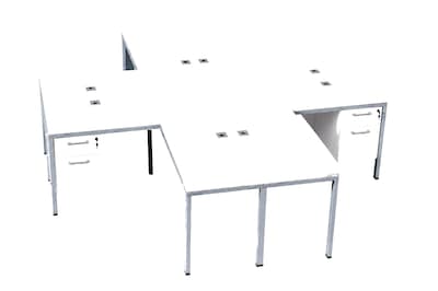 Boss Office Products Simple System 66W L-Shaped Desk with Pedestal, White, 4/Set (SGSD019-102-WT)