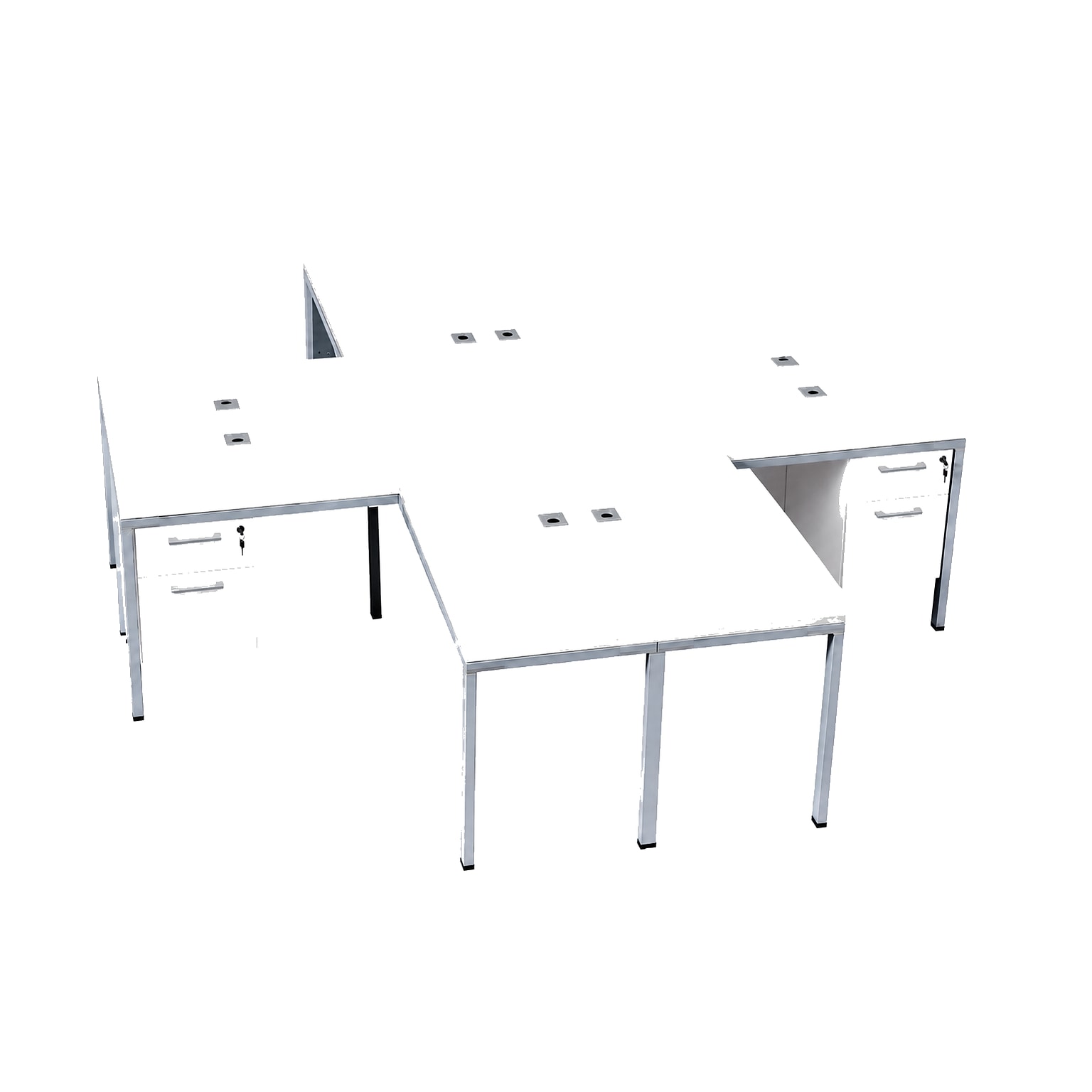 Boss Office Products Simple System 66W L-Shaped Desk with Pedestal, White, 4/Set (SGSD019-102-WT)