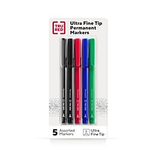 TRU RED™ Pen Permanent Markers, Ultra Fine Tip, Assorted, 5/Pack (TR54528)