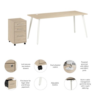 Bush Business Furniture Vista 72"W Desk with 3 Drawer Mobile File Cabinet, Natural Elm (VST001NESU)