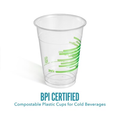 Perk™ Compostable Plastic Cold Cup, 16 Oz., Clear/Green, 300/Carton (PK56197)