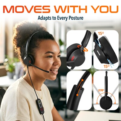 Delton 62Y MS Teams Noise-Canceling On-Ear Computer Headset with 3-Mics, USB Type-A & Type C, Black (DHS62Y)