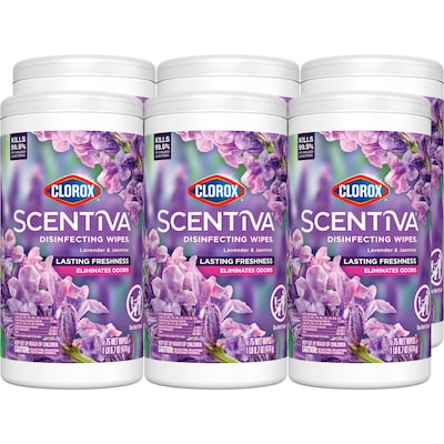Clorox Scentiva Disinfecting Wipes, Lavender and Jasmine Scent, 75 Wipes/Container, 6/Carton (60040CT)