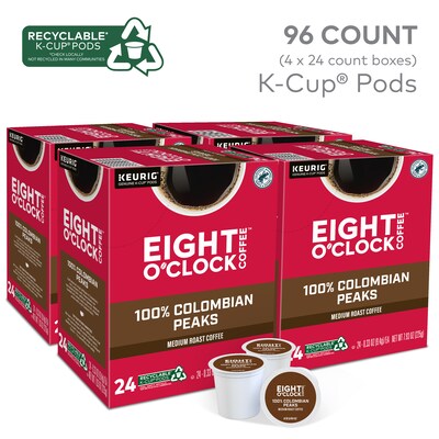 Eight OClock 100% Colombian Peaks Coffee, Keurig K-Cup Pod, Medium Roast, 24/Box, 4 Boxes/Carton (6