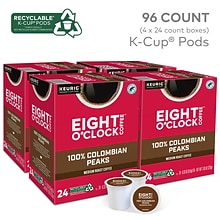 Eight OClock 100% Colombian Peaks Coffee, Keurig K-Cup Pod, Medium Roast, 24/Box, 4 Boxes/Carton (6