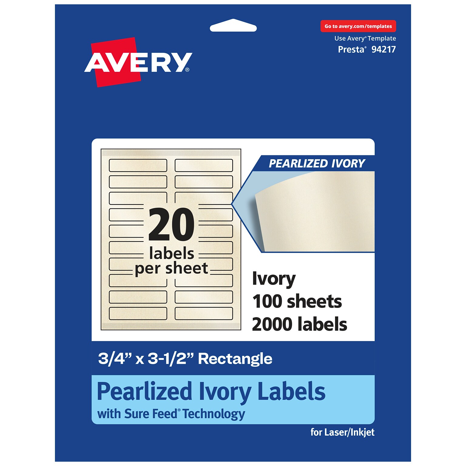 Avery Pearlized Ivory Rectangle Multipurpose Labels, .75 x 3.5, Ivory, 2000/Box (94217)