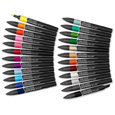 Winsor & Newton Promarker Brush Student Designer Alcohol Based Marker, Assorted Colors, 24/Pack (WNX0290079)