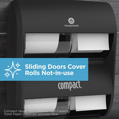 Compact® 4-Roll Quad Coreless Toilet Paper Dispenser by GP PRO, Black, 11.750” W x 6.900” D x 13.250” H (56744B)