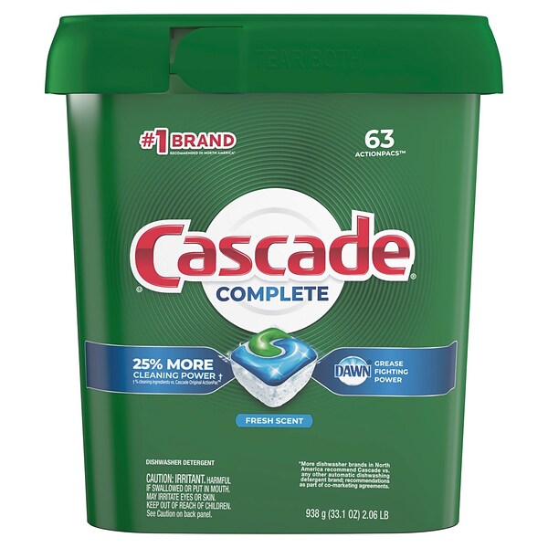 Cascade Complete ActionPacs Dishwasher Detergent Pacs, Fresh Scent, 63 Pacs (97720)