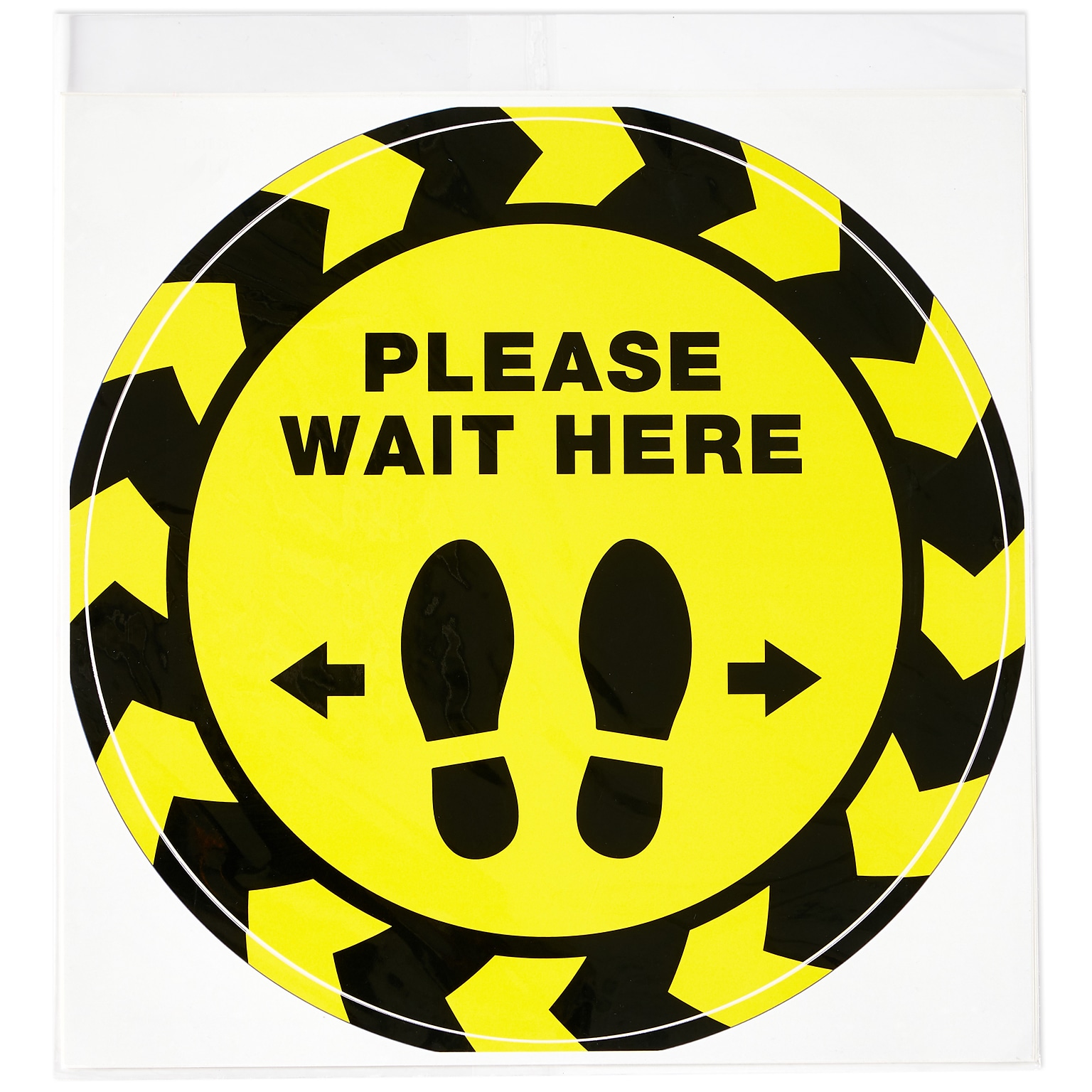 Avery Directional Please Wait Here Preprinted Floor Decals, 10.5 Diameter, Yellow/Black, 5/Pack (83020)