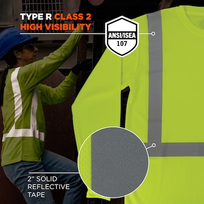 GloWear 8284 High Visibility Long Sleeve T-Shirt, ANSI Type R Class 2, Lime, 2XL (21876)