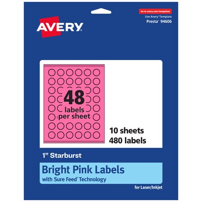 Avery Starburst Laser/Inkjet Multipurpose Labels, 1, Bright Pink (480/Pack)