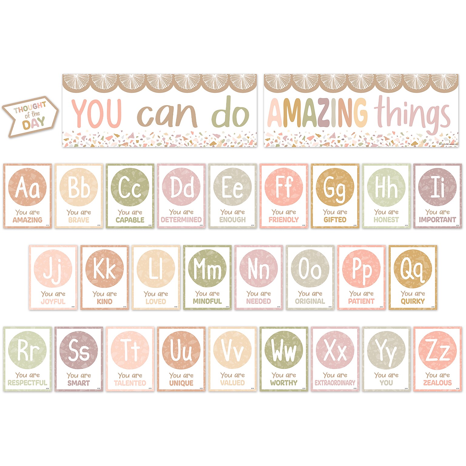 Teacher Created Resources Terrazzo Tones Alphabet Affirmations Bulletin Board Set, 29/Set (TCR7202)