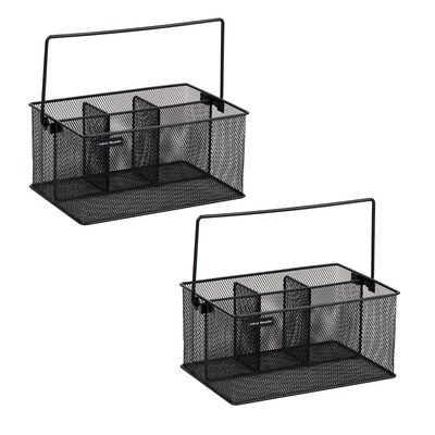 Mind Reader Network Collection 4-Compartment Utensil Holder with Handle, Metal Mesh, Black, 2/Pack (