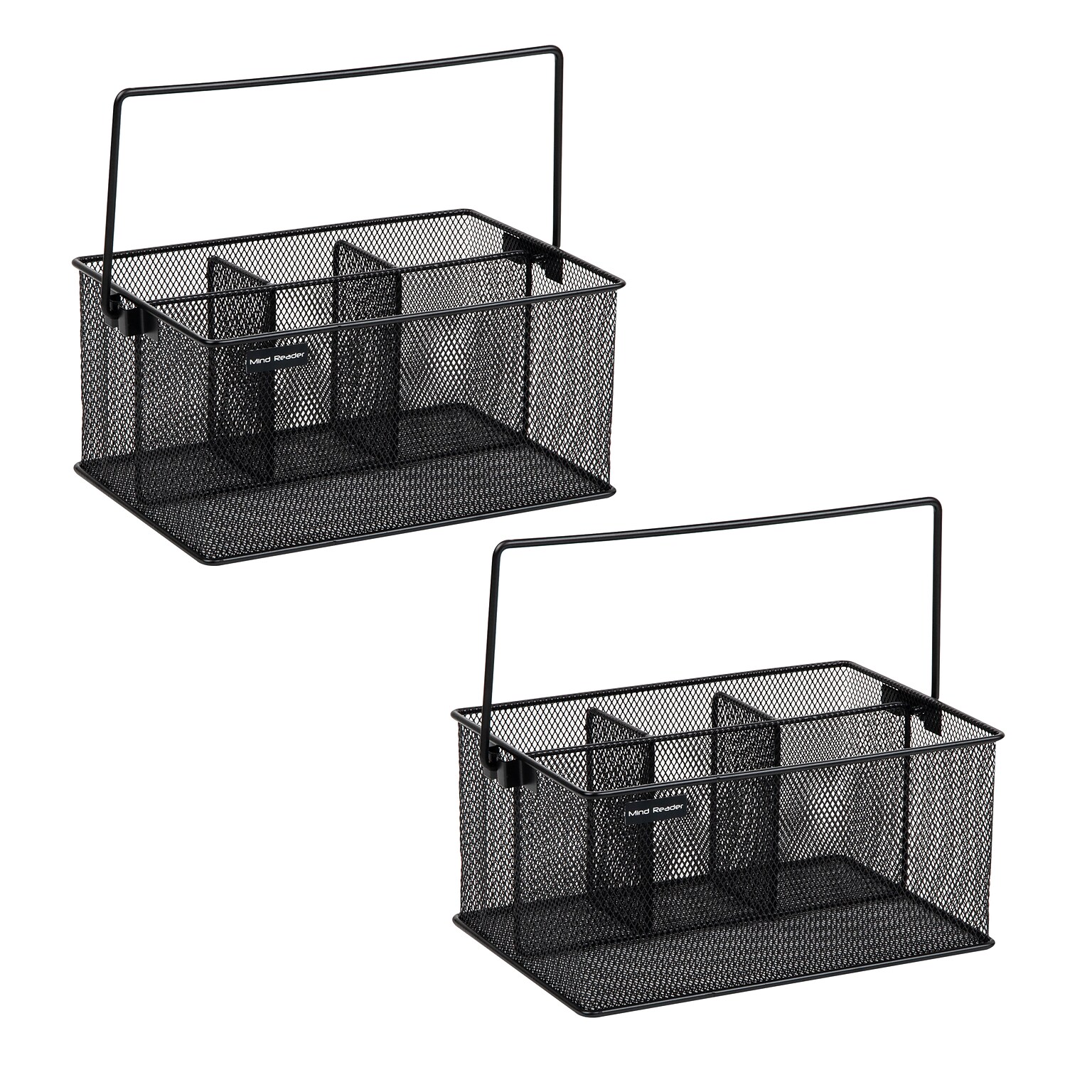 Mind Reader Network Collection 4-Compartment Utensil Holder with Handle, Metal Mesh, Black, 2/Pack (2MESHBASK)