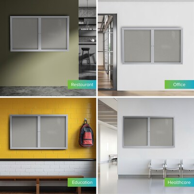 Ghent 2 Door Enclosed Vinyl Bulletin Board, Satin Aluminum Frame, 3'H x 4'W, Silver, (GHEPA23648VX193)