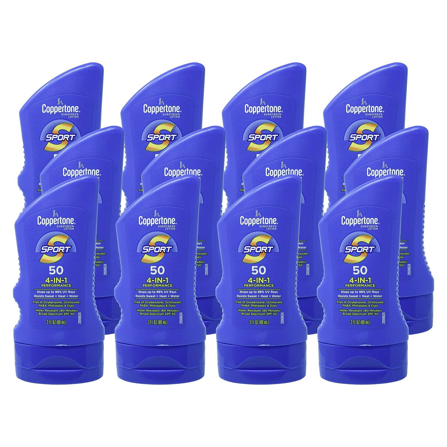 Coppertone Sport Sun Protection SPF 50 Lotion,  3 oz Travel Size Bottle, 8 Bottles/Bag, 12 Bags/Carton