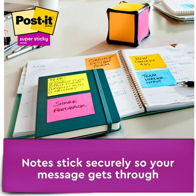 Post-it® Super Sticky Full Stick Notes, 3" x 3", Energy Boost Collection, 25 Sheets/Pad, 4 Pads/Pack (F330-4SSAU)