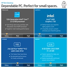 HP Slim S01-pF2016 Desktop Computer, Intel Core i3-12100, 8GB Memory, 256GB SSD (577M7AA#ABA)