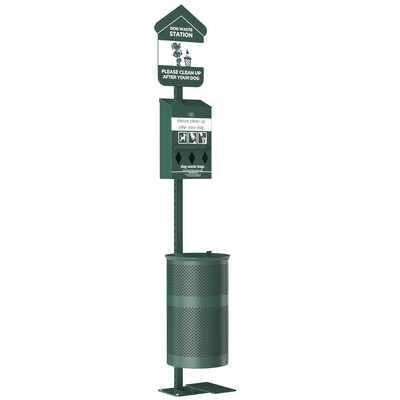 Furloo Steel Outdoor Pet Waste Station Kit with Foot Pedal & Roll Bag Dispenser, 11.5 Gallon, Green (FLO11R-S-G)