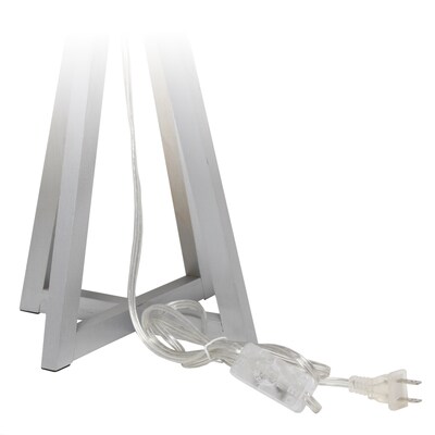 Simple Designs Interlocked Triangular Gray Wood Table Lamp with White Fabric Shade (LT1069-GYW)