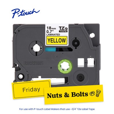Brother P-touch Laminated Label Tape, ~3/4" x 26.2', Black on Yellow (TZe641)