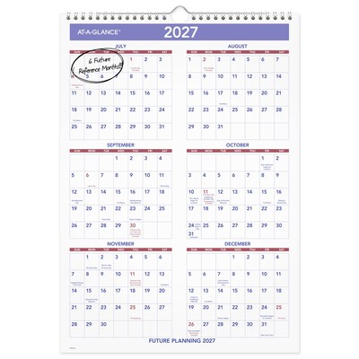 2026-2027 AT-A-GLANCE 12" x 17" Academic Monthly Wall Calendar, Purple/Red (PMA2-28-27)