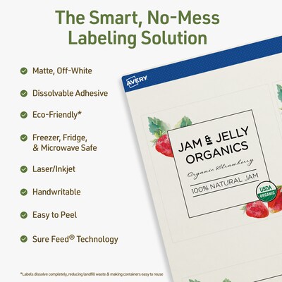 Avery Dissolvable Square Multipurpose Labels, 4 x 4, Off-white, 20/Pack (94100)