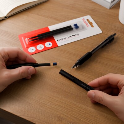 Staples ProGel Gel-Ink Pen Refill, Fine Point, Blue Ink, 2/Pack (ST63293)