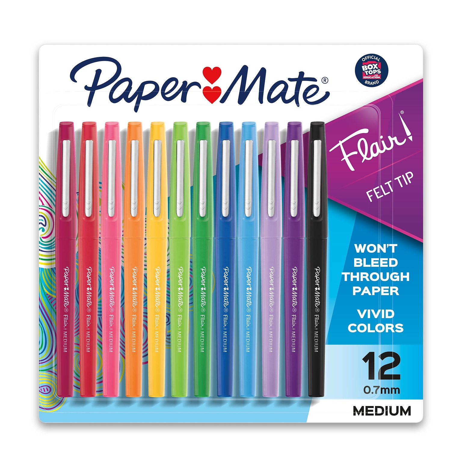 Paper Mate Flair Felt Pens, Medium Point, 0.7mm, Assorted Ink, Dozen (74423)