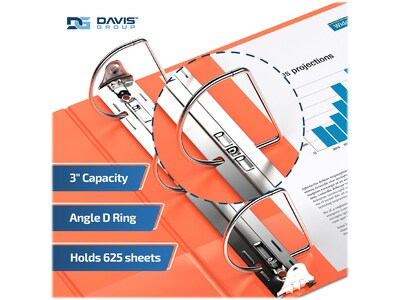 Davis Group Premium Economy 3" 3-Ring Non-View Binders, D-Ring, Orange, 6/Pack (2305-19-06)