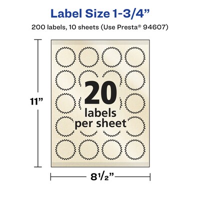 Avery Pearlized Ivory Burst Multipurpose Labels, 1.75", Ivory, 200/Pack (94607)