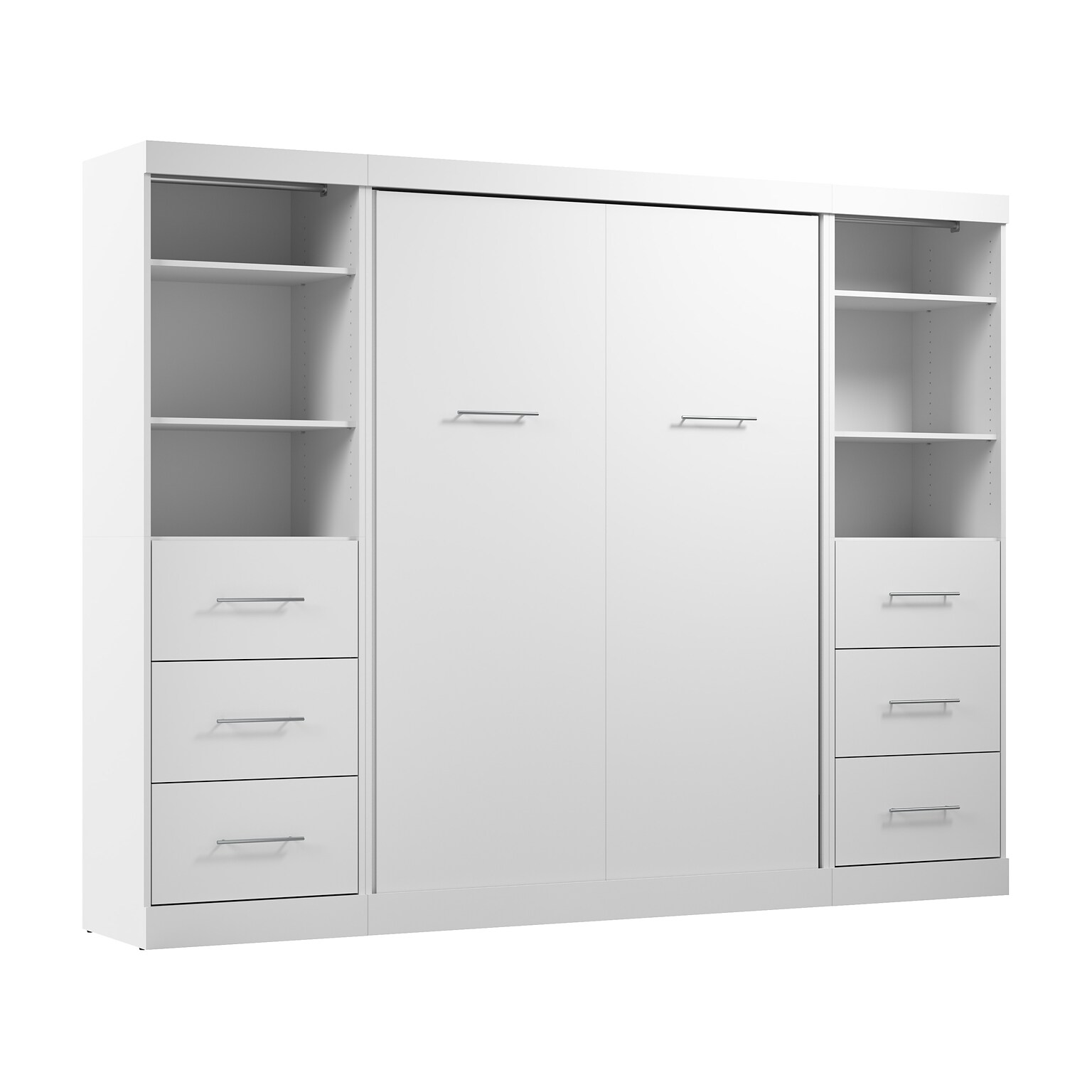 Bestar Nebula Full Murphy Bed and 2 Closet Organizers with Drawers (109W), White (25993-000017)