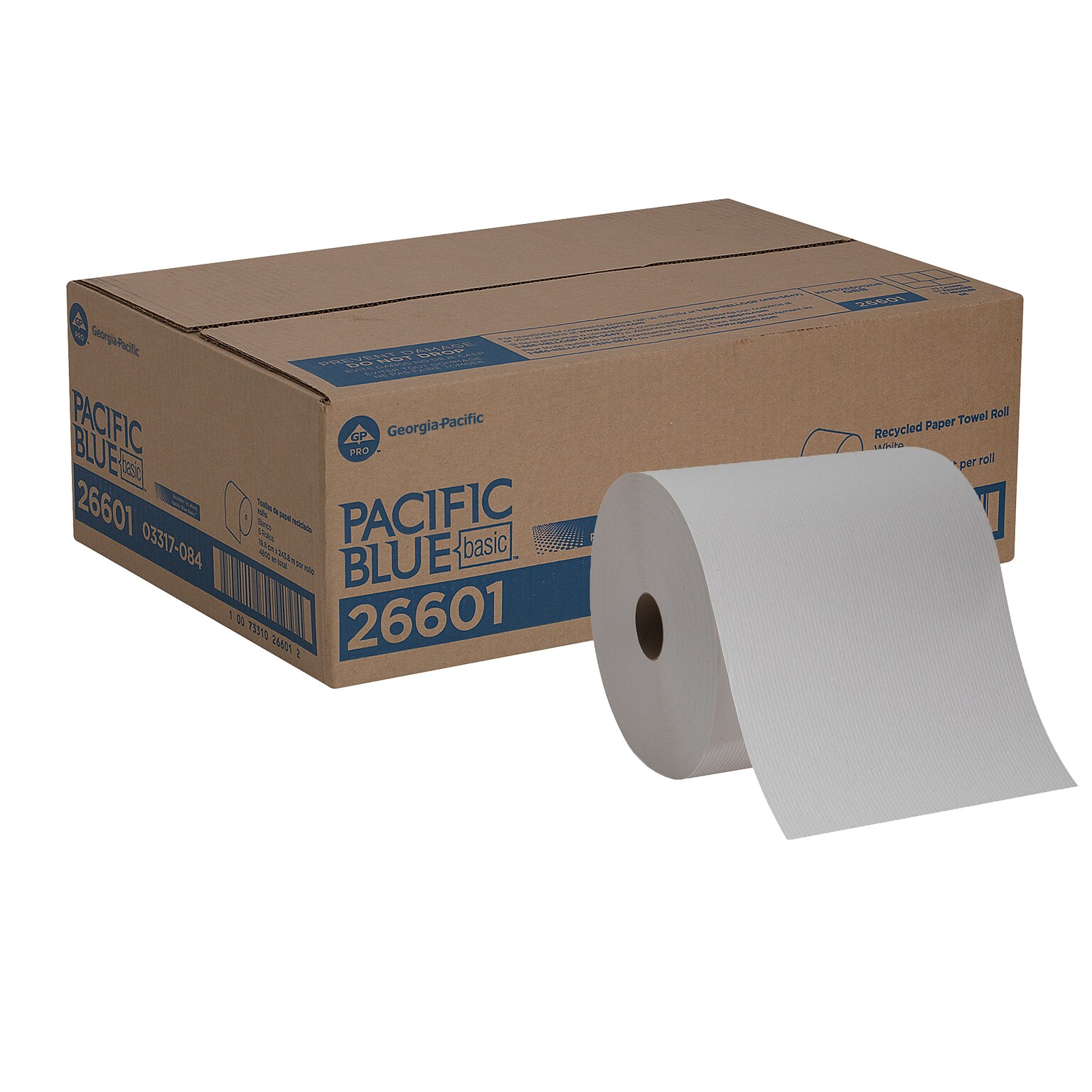 Pacific Blue Basic Recycled Hardwound Paper Towels, 1-ply, 800 ft./Roll, 6 Rolls/Carton (26601)