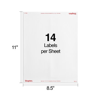 Staples® Laser/Inkjet Address Labels, 1 1/3" x 4", White, 14 Labels/Sheet, 250 Sheets/Box, 3500 Labels/Box (ST18065-CC)