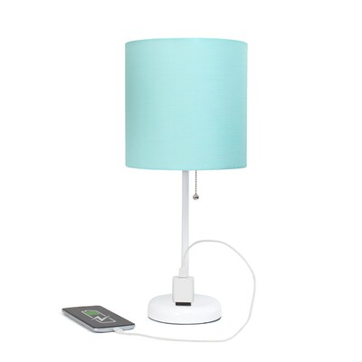 Simple Designs 19.5" LED Table Lamp, White/Aqua Shade (LT2024-AOW-CCLB)