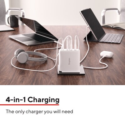 Staples TECH GaN USB-A/USB-C Wall Charger with Cable, 100W, White (ST62314)