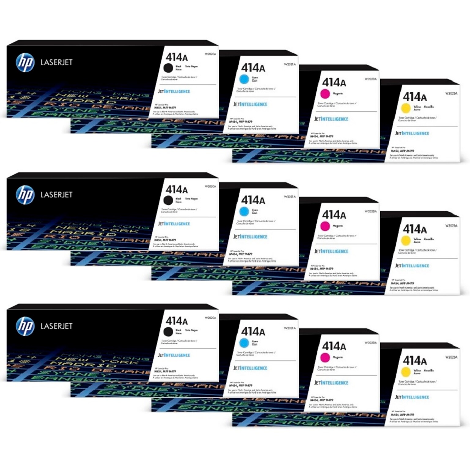 HP 414A Black/Cyan/Magenta/Yellow Standard Yield Toner Cartridge Set, 3/Pack (HP414A3SETS-STP)