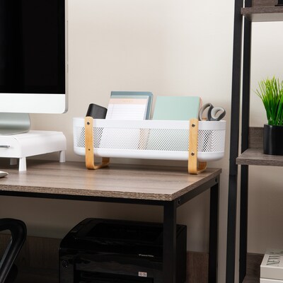 Mind Reader 2-Compartment Plastic Desk Organizer, White (DEBASK-WHT)