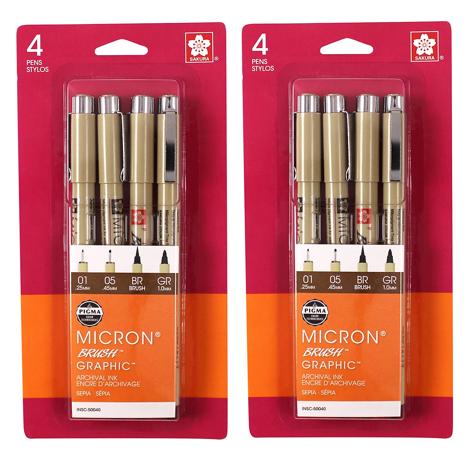 Sakura Pigma Drawing, Fineliner, Assorted Ink, 4/Bundle (SAK50040-2)