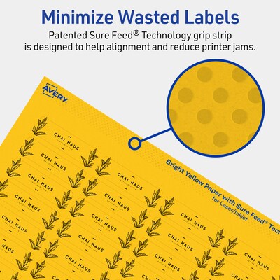 Avery Laser/Inkjet Rectangle Multipurpose Labels, 0.5" x 1.75", Bright Yellow, 600/Pack (94204)