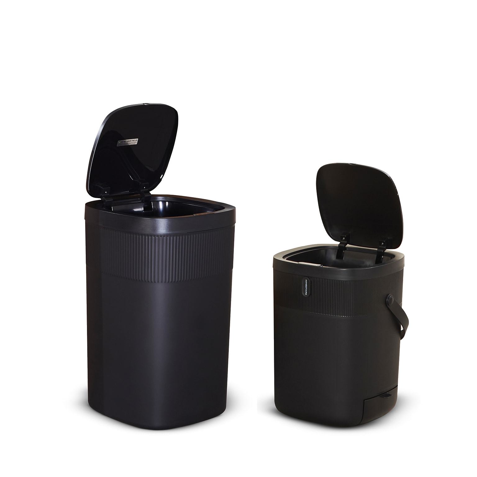 NineStars Plastic Indoor Automatic Sensor Trash Can Set, 13 Gallons & 3.2 Gallons, Black (CB-DZT-50-36/12-36BK)